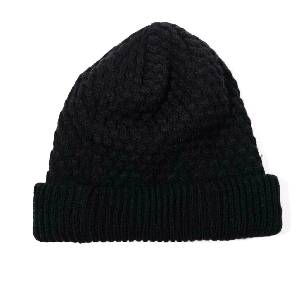 Adidas Black Textured Knit Warm Ribbed Beanie 90s Skate Streetwear y2k